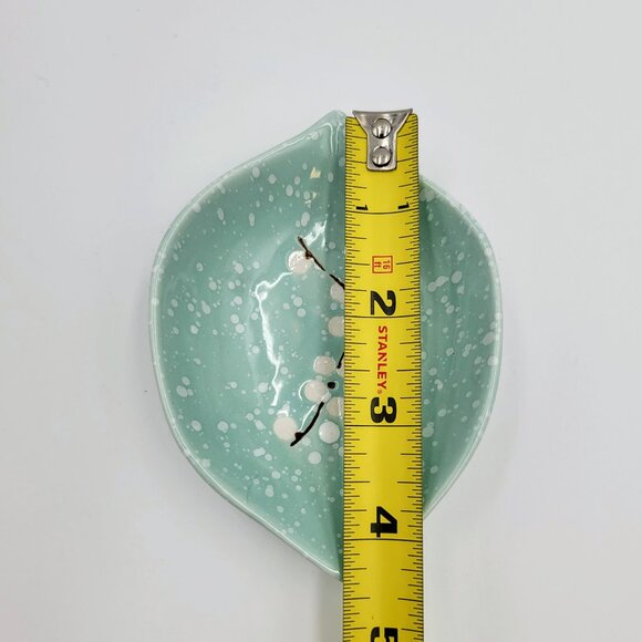 Japanese Teal Leaf Saucer Sauce Trinket Dish Floral Speckled Dipping Candy Foot - Picture 8 of 9